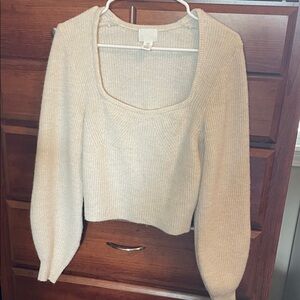 H&M Cream Square-Neck Balloon Sleeve Sweater